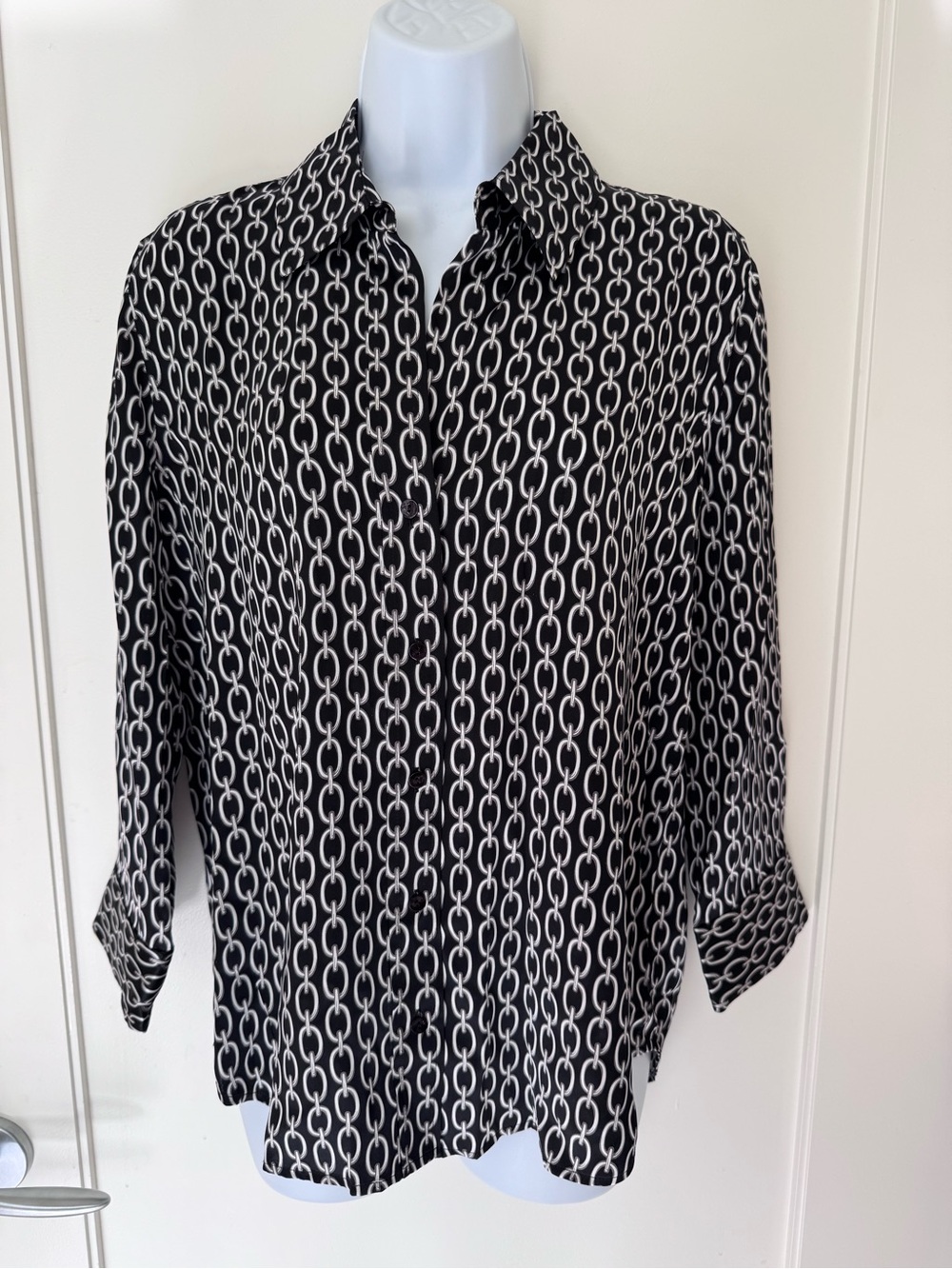 L’Agence Silk Black & White Patterned Button-Up Shirt